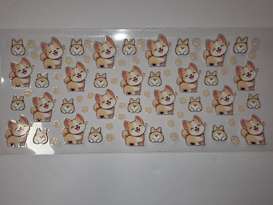 Cute Corgi Dog & Paw Print Tumbler Wrap - Adorable Kawaii Pet Design