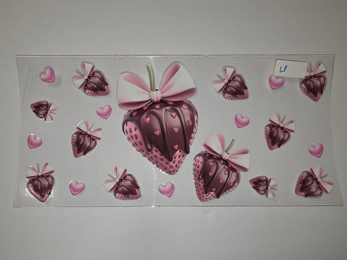 Chocolate Covered Strawberry Tumbler Wrap - Pink Bows & Hearts - Sublimation Design