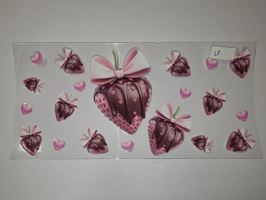 Chocolate Covered Strawberry Tumbler Wrap - Pink Bows & Hearts - Sublimation Design