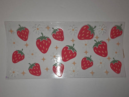 Cute Strawberry Daisy Tumbler Wrap | Red Fruit Flower Drinkware Design | Kawaii Summer Vibes