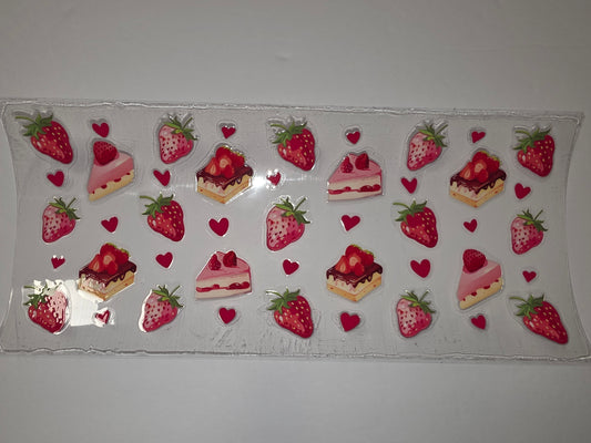 Sweet Strawberry Cake & Hearts Tumbler Wrap | Pink & Red Dessert Drinkware Design