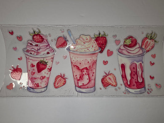 Strawberry Milkshake & Hearts Tumbler Wrap | Pink & Red Drink Design