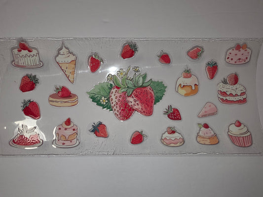 Sweet Strawberry & Cake Tumbler Wrap | Cute Dessert & Fruit Design | Pink, Red, Cream