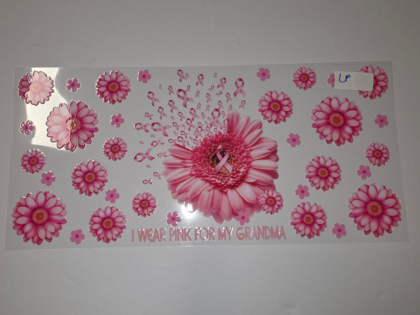 Pink Daisy & Ribbon Tumbler Wrap | Breast Cancer Awareness | "I Wear Pink For My Grandma"