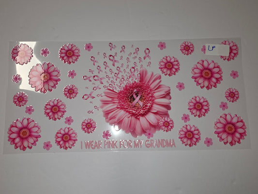 Pink Daisy & Ribbon Tumbler Wrap | Breast Cancer Awareness | "I Wear Pink For My Grandma"