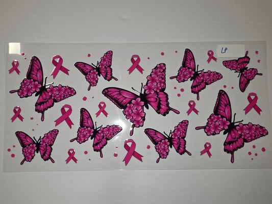 Pink Butterfly & Ribbon Tumbler Wrap - Breast Cancer Awareness Design