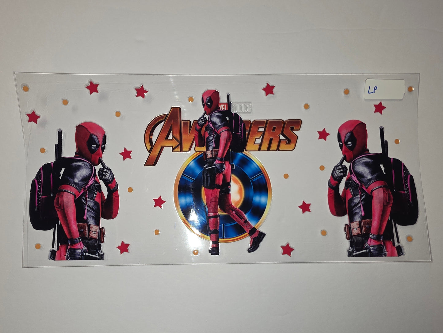 Deadpool & Avengers Logo Tumbler Wrap - Red, Black, Gold - Superhero Fan Art