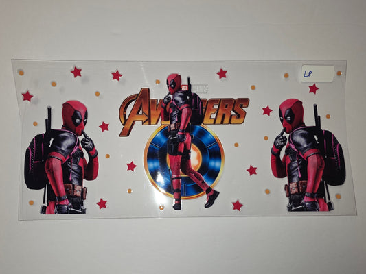Deadpool & Avengers Logo Tumbler Wrap - Red, Black, Gold - Superhero Fan Art
