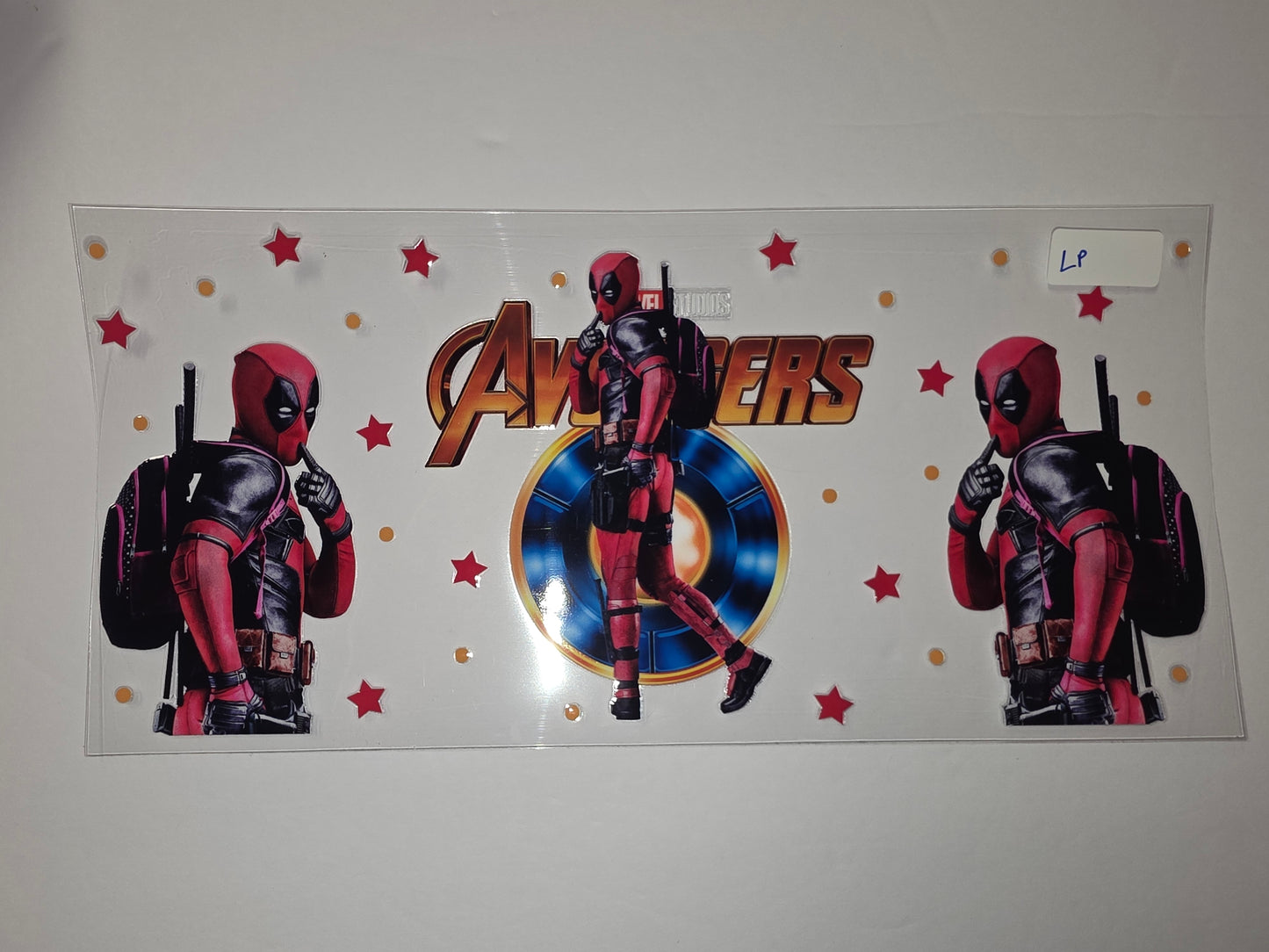 Deadpool Avengers Theme Tumbler Wrap | Red, Black, Gold | Superhero Fan Art Cup Decal