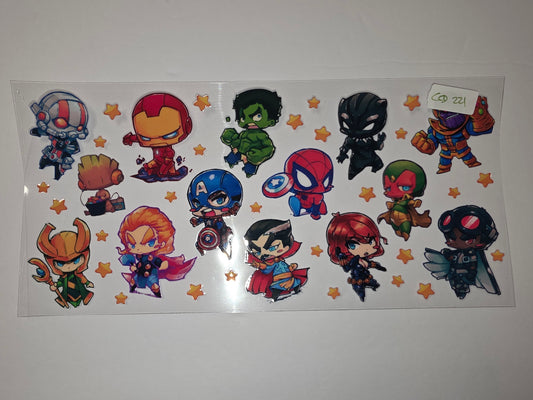 Chibi Superhero Tumbler Wrap - Marvel Characters, Vibrant Colors, Cute Design