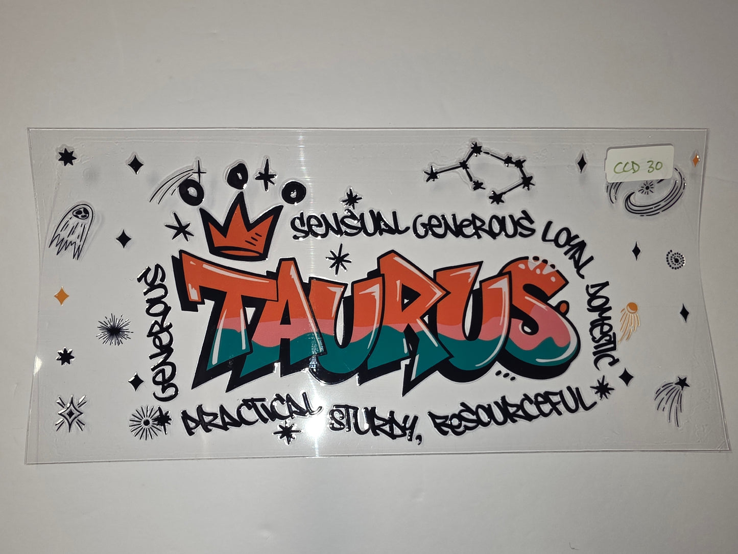 Graffiti Taurus Zodiac Tumbler Wrap | Orange, Teal, Pink | Astrology & Stars Design