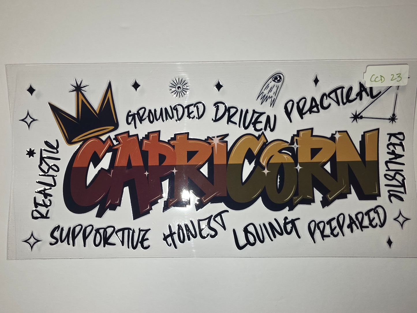 Capricorn Zodiac Astrology Tumbler Wrap - Earthy Tones & Crown Design