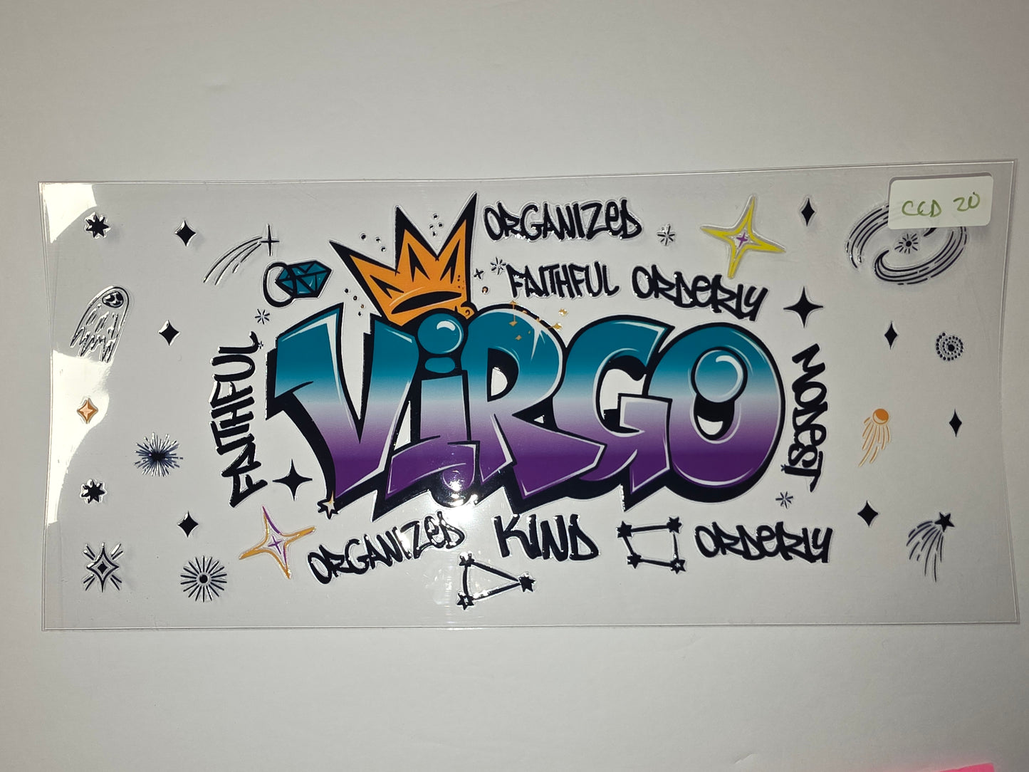 Graffiti Virgo Zodiac Tumbler Wrap | Teal Purple Gradient | Astrology Cup Design