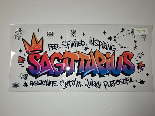 Sagittarius Graffiti Tumbler Wrap - "Free Spirited, Inspiring" - Gradient Orange to Blue