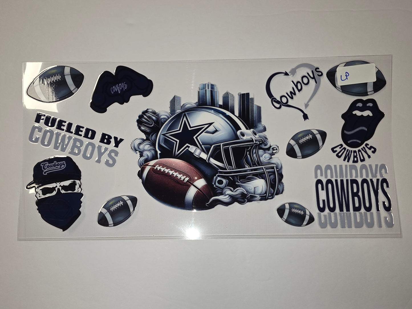 Dallas Cowboys Football Helmet & Star Tumbler Wrap | Navy Blue & Silver Design