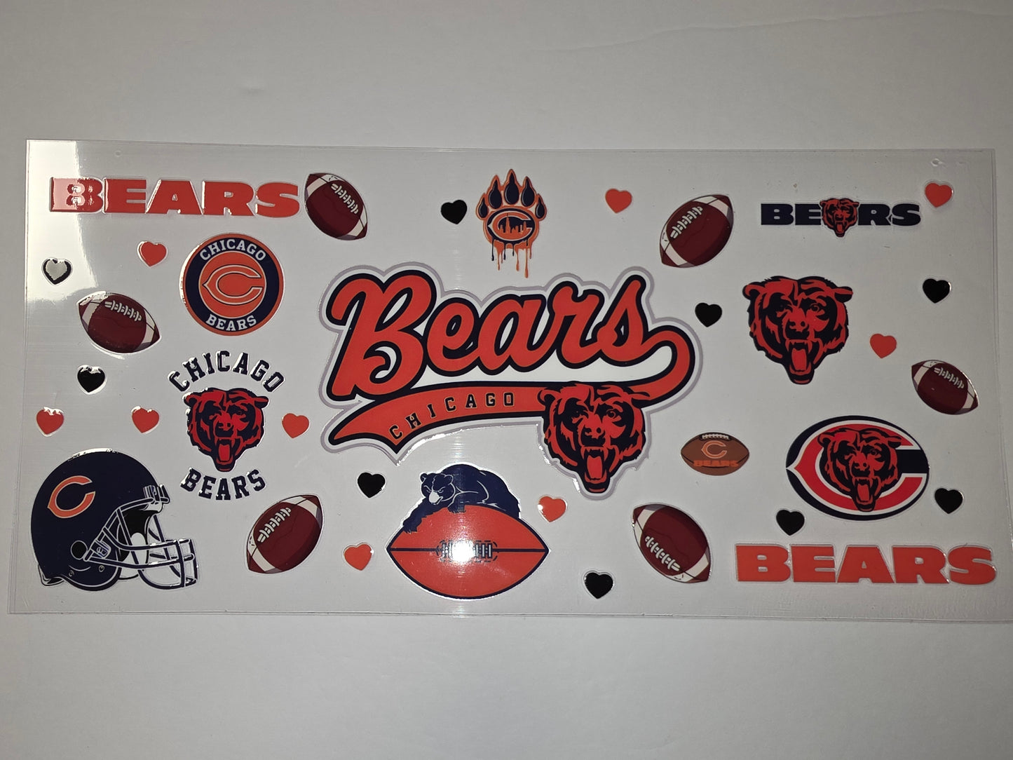 Chicago Bears Tumbler Wrap - Football Fan Design with Bears Logos & Hearts