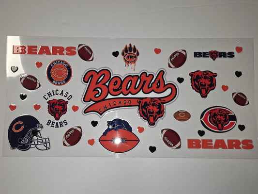 Chicago Bears Tumbler Wrap - Football Fan Design with Bears Logos & Hearts