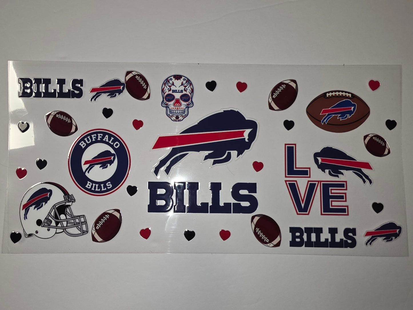 Buffalo Bills Tumbler Wrap Design - Football, Skull, Hearts - Blue, Red, White