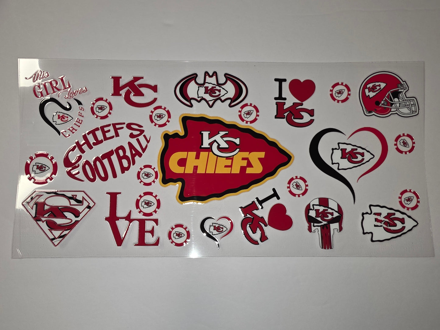 Kansas City Chiefs Football Tumbler Wrap Decal Set - Red, Black, Yellow