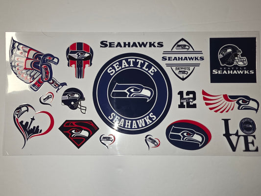 Seattle Seahawks Tumbler Wrap Decal Set - Football Fan Gear - Navy, Red, White
