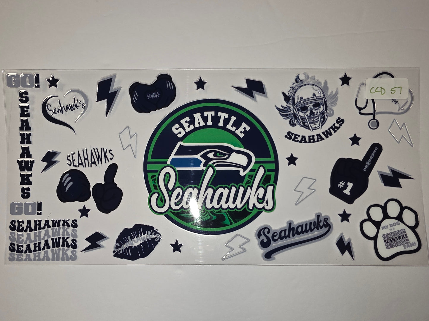 Seattle Seahawks Tumbler Wrap Decal Sheet - Green, Navy, White - Football Fan Gear