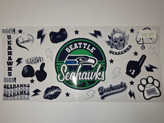 Seattle Seahawks Tumbler Wrap Decal Sheet - Green, Navy, White - Football Fan Gear