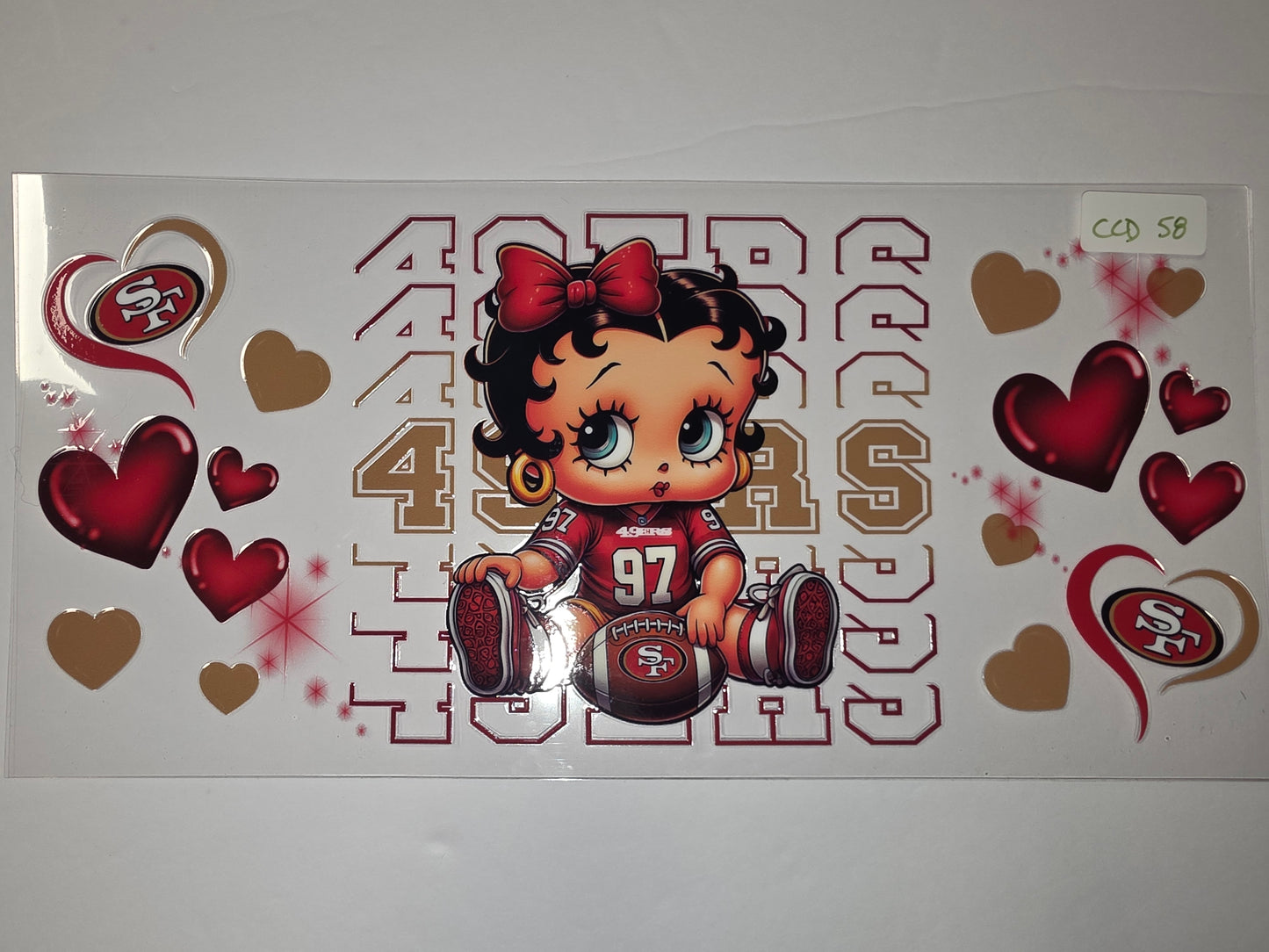 Betty Boop 49ers Football Jersey & Hearts Tumbler Wrap | Red, Gold, White