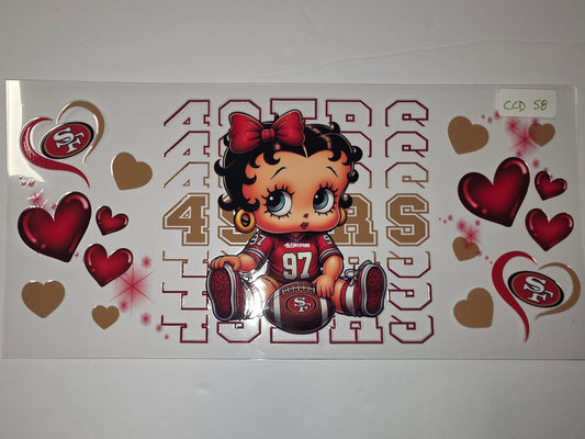 Betty Boop 49ers Football Jersey & Hearts Tumbler Wrap | Red, Gold, White