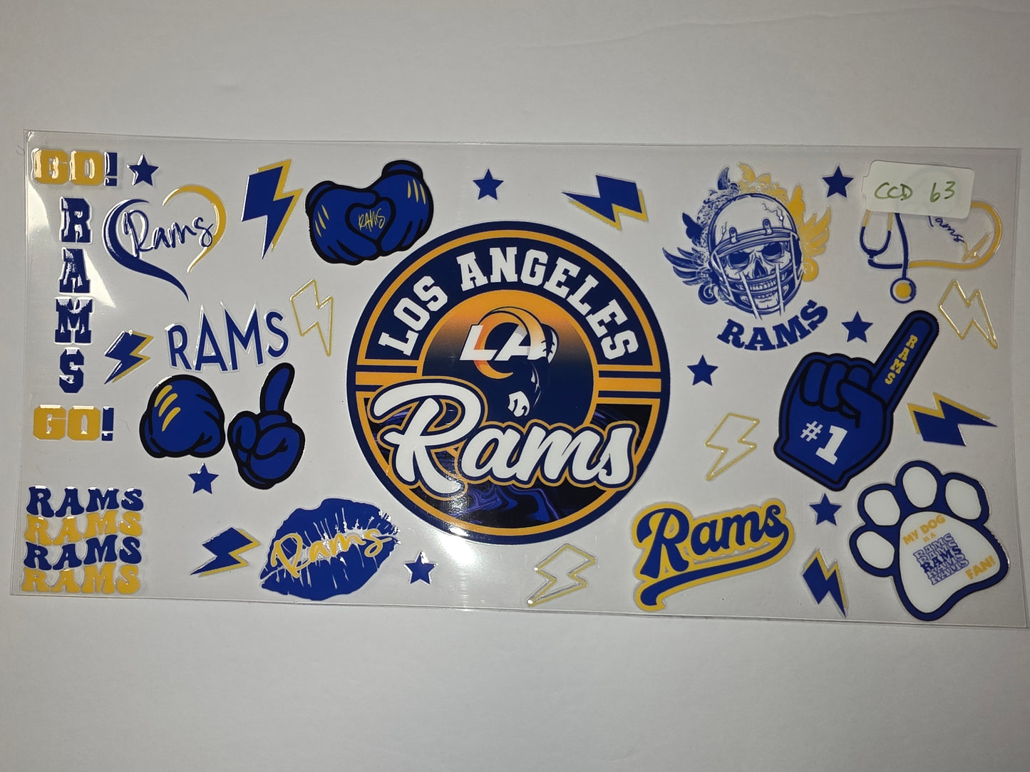 Los Angeles Rams Tumbler Wrap Decal Sheet - Blue, Yellow, White Football Fan Gear