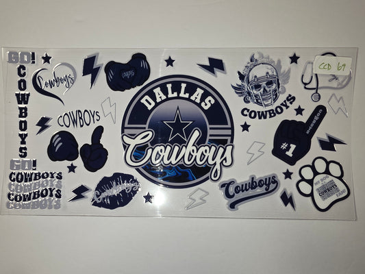 Dallas Cowboys Fan Tumbler Wrap Stickers - Navy Blue & Silver Football Theme