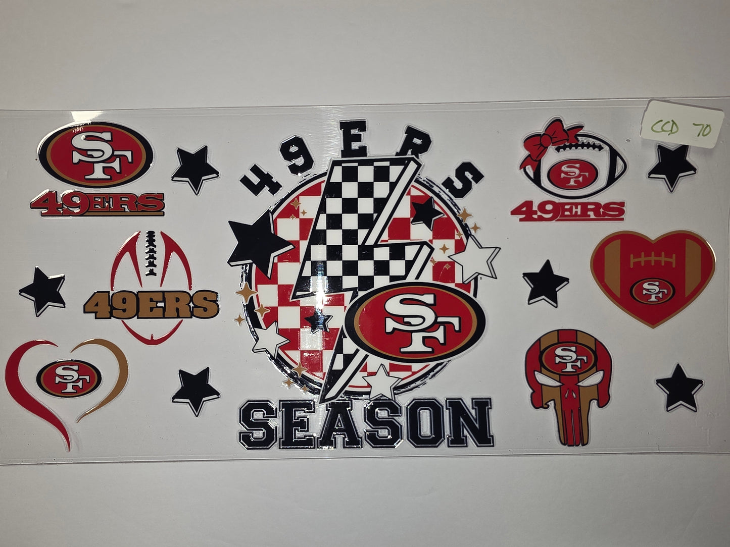 San Francisco 49ers Football Tumbler Wrap Design - Red, Gold, Black & White - Game Day Spirit