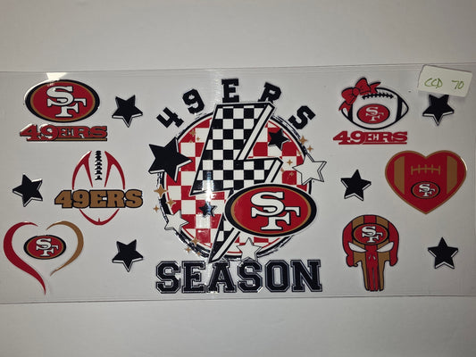 San Francisco 49ers Football Tumbler Wrap Design - Red, Gold, Black & White - Game Day Spirit