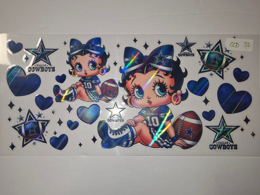 Dallas Cowboys Betty Boop Tumbler Wrap - Blue & Silver Holographic Design