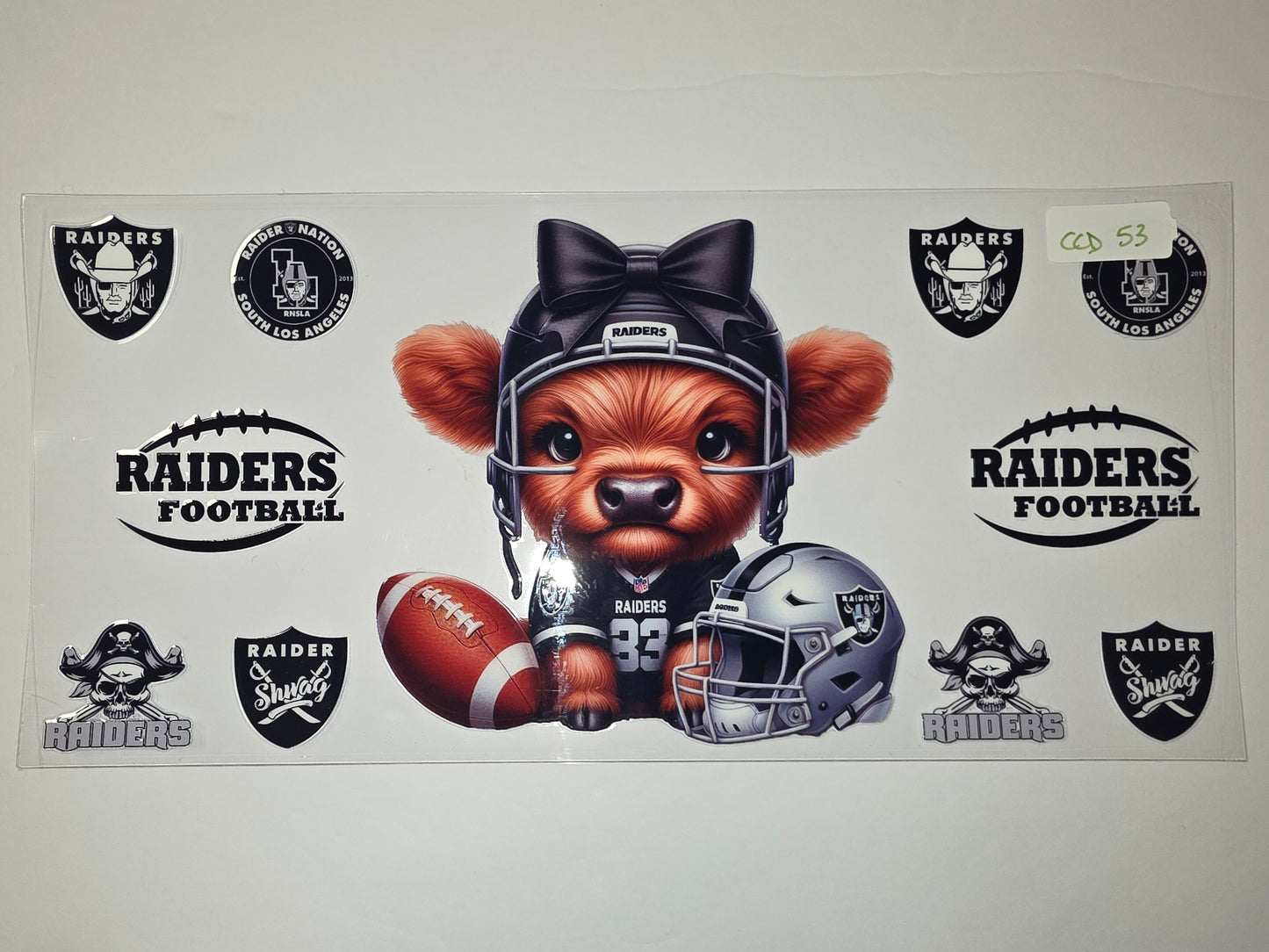 Cute Raider Bear Football Tumbler Wrap | Black & White Fan Gear | Sports Drinkware Design