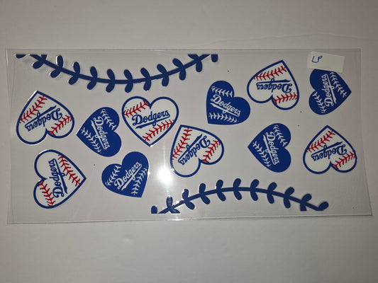 Dodgers Baseball Heart Tumbler Wraps - Blue, White & Red Sublimation Design