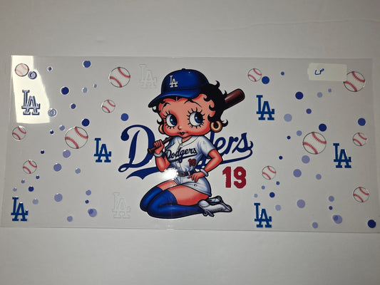 Betty Boop Dodgers Baseball Tumbler Wrap - Blue & White Design