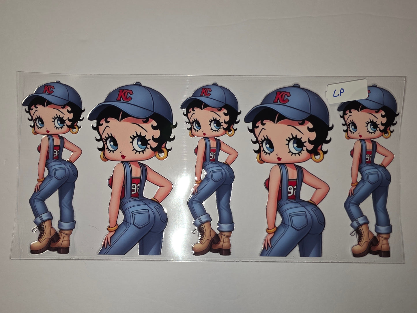 Betty Boop Denim Overalls KC Hat Tumbler Wrap - Blue & Red Design
