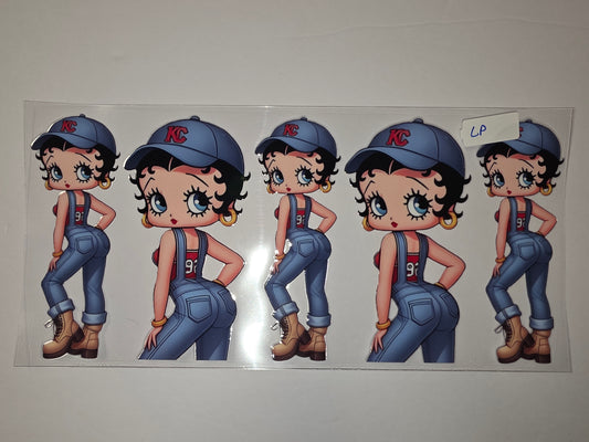 Betty Boop Denim Overalls KC Hat Tumbler Wrap - Blue & Red Design