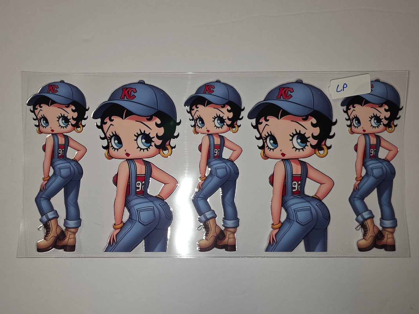 Betty Boop Denim Overalls & KC Cap Tumbler Wrap | Blue & Red Design