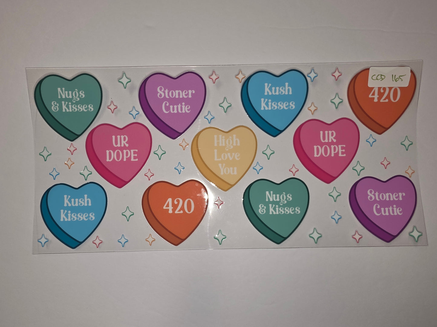 Stoner Candy Hearts Tumbler Wrap | "420", "Kush Kisses", "Stoner Cutie" Designs