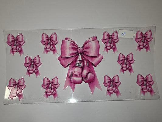 Pink Ribbon Boxing Gloves Tumbler Wrap | Breast Cancer Awareness Cup Design