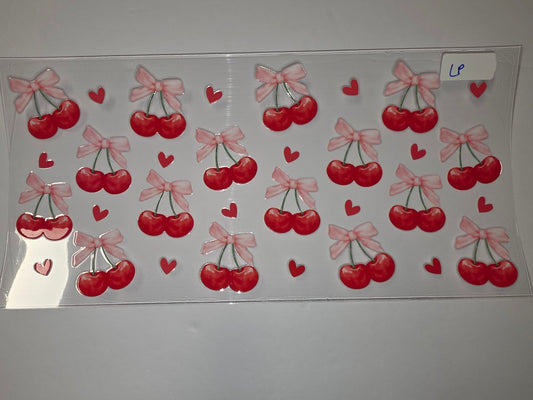 Cute Cherry & Bow Tumbler Wrap | Pink Bows & Red Cherries Drinkware Design