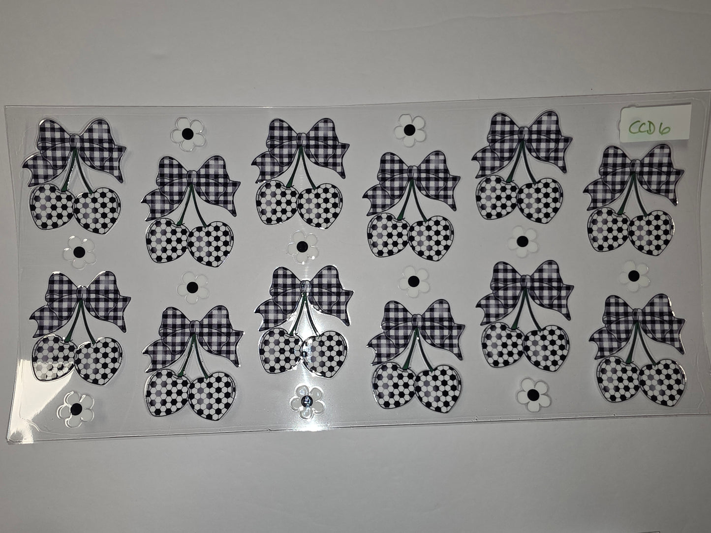 Black & White Gingham Cherry Tumbler Wrap | Cute Bow & Flower Design | Sublimation Cup Decal