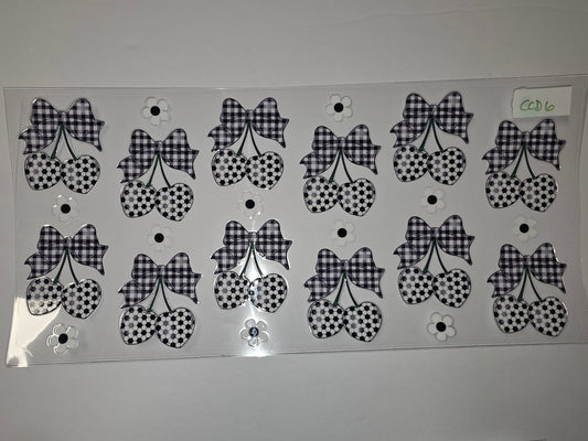 Black & White Gingham Cherry Tumbler Wrap | Cute Bow & Flower Design | Sublimation Cup Decal