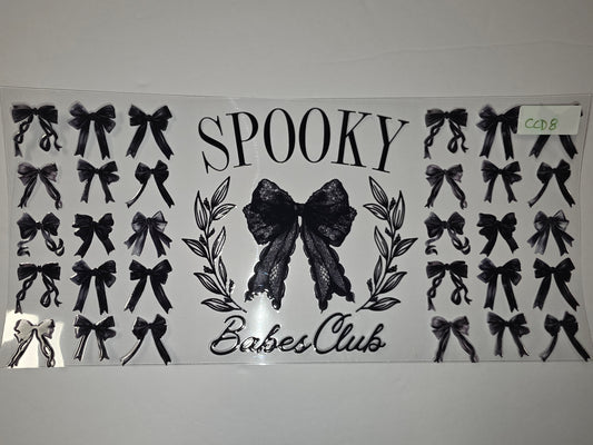 Spooky Babs Club Black Bow Tumbler Wrap - Gothic Halloween Sublimation Design