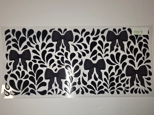 Black Bow & Swirl Tumbler Wrap - Elegant Monochromatic Design for Cups