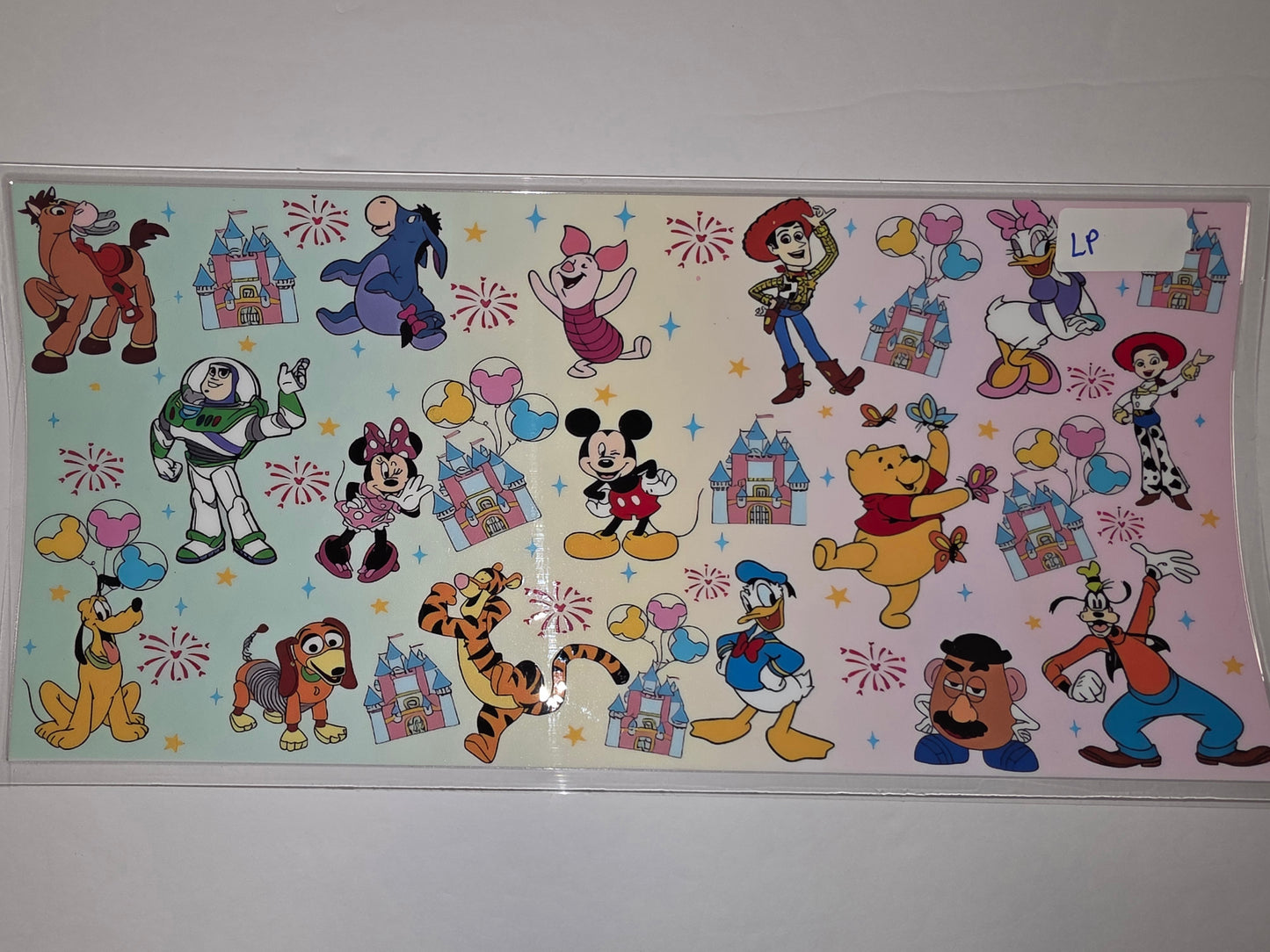 Disney Character Tumbler Wrap - Mickey, Toy Story, Pooh, & Friends - Pastel Castle Theme
