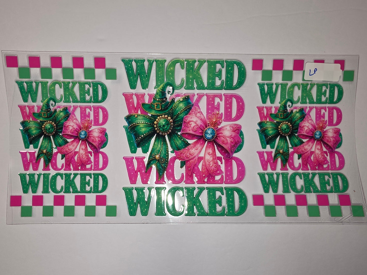 Wicked Witch Bow Tumbler Wrap - Green & Pink Glitter Design