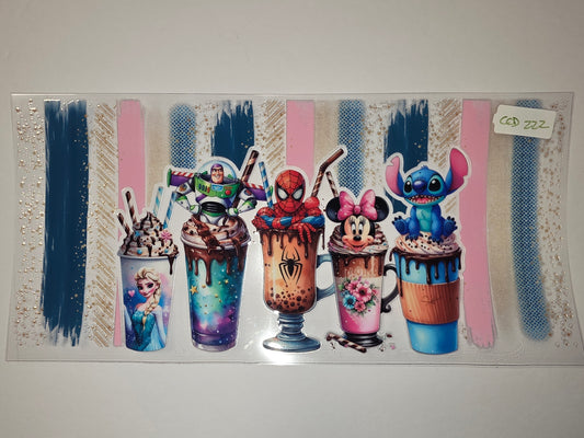 Disney Character Drink Tumbler Wrap - Buzz, Spidey, Minnie, Stitch, Elsa - Pink, Blue, Gold