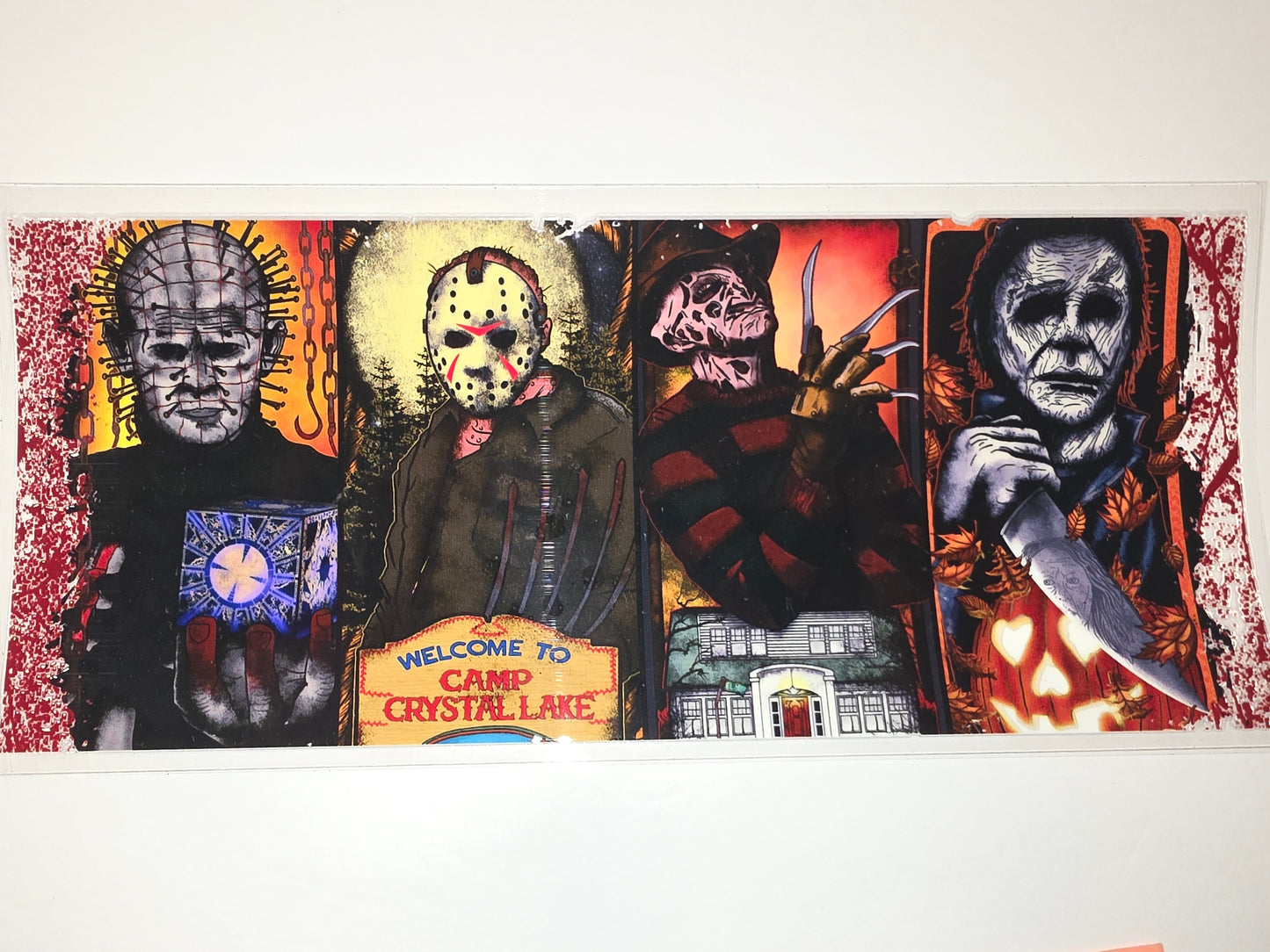 Horror Movie Icons Tumbler Wrap - Pinhead, Jason, Freddy, Michael Myers - Spooky Halloween Design